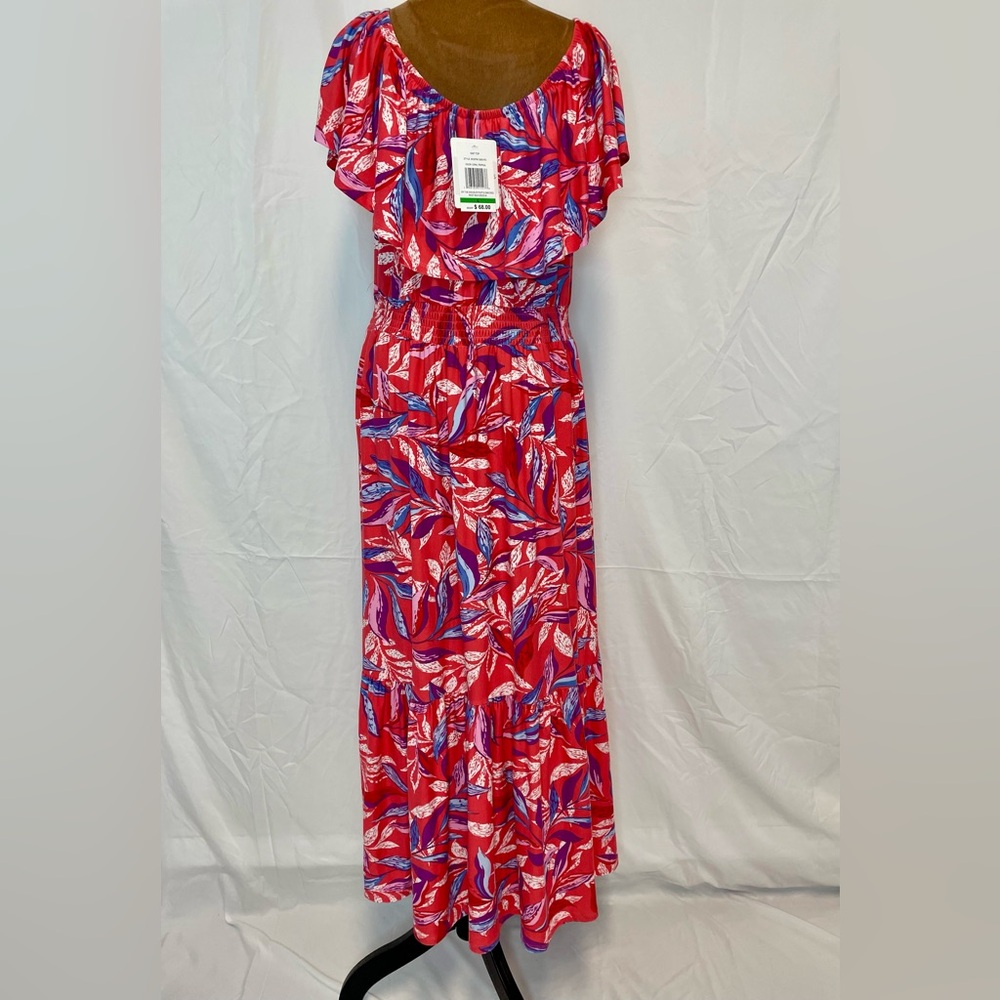 Emily Daniels Coral Tropical Maxi Dress, Size Large, NWT
